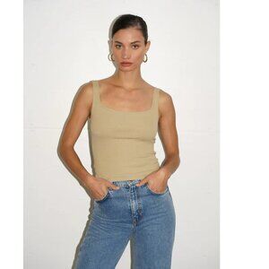 LNA Clothing Pale Khaki Ribbed Scoop Neck Stretch Rayon Spandex Tank Top Size S